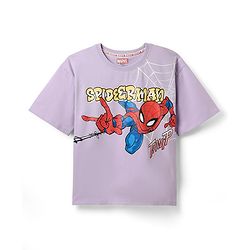 Pine Kids Marvel Terry Knit Half Drop Shoulder Sleeves T-Shirt with Front & Back Spider Man Graphics Graphics - Lavender