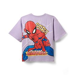 Pine Kids Marvel Terry Knit Half Drop Shoulder Sleeves T-Shirt with Front & Back Spider Man Graphics Graphics - Lavender