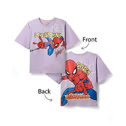 Pine Kids Marvel Terry Knit Half Drop Shoulder Sleeves T-Shirt with Front & Back Spider Man Graphics Graphics - Lavender