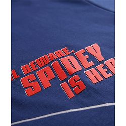 Pine Kids Marvel Terry Knit Half Drop Shoulder Sleeves Oversized T-Shirt with Spider Man Graphics - Navy Blue