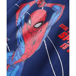 Pine Kids Marvel Terry Knit Half Drop Shoulder Sleeves Oversized T-Shirt with Spider Man Graphics - Navy Blue