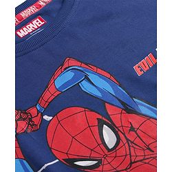 Pine Kids Marvel Terry Knit Half Drop Shoulder Sleeves Oversized T-Shirt with Spider Man Graphics - Navy Blue