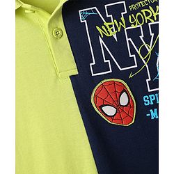 Pine Kids Marvel Terry Knit Half Sleeves Cut & Sew Polo T-Shirt with Spider Man Graphics - Light Green & Black