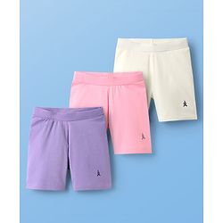 Pine Kids Cotton Lycra Knit Above Knee Length Solid Coloured Cycling Shorts Pack Of 3 ( Colour May Vary )