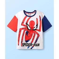 Pine Kids Marvel Single Jersey Knit Half Sleeves Drop Shoulder T-Shirts & Short Set With Spider-Man Graphics -Navy Blue & Red