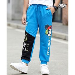 Pine Kids Disney Terry Knit Full Length Cut & Sew Track Pant With Mickey Mouse Graphics - Blue