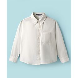 Pine Kids Poplin Woven Solid Color Full Sleeves Shirt & Culottes with Inner Top - White & Pink