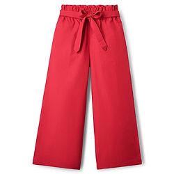 Pine Kids Cotton Woven Half Cold Shoulder Sleeves Solid Top & Palazzo Co-Ord Set With Belt - Red
