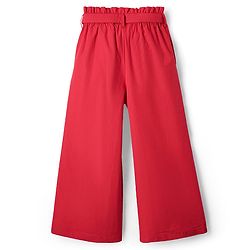 Pine Kids Cotton Woven Half Cold Shoulder Sleeves Solid Top & Palazzo Co-Ord Set With Belt - Red