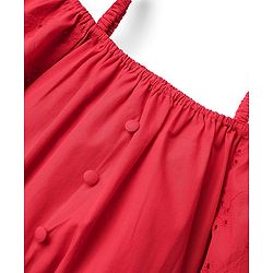 Pine Kids Cotton Woven Half Cold Shoulder Sleeves Solid Top & Palazzo Co-Ord Set With Belt - Red