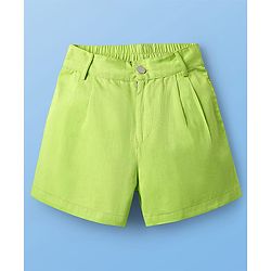 Pine Kids Viscose Rayon Woven Half Sleeves Solid Shirt & Shorts Co-Ord Set With Inner Top - Lime Green