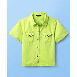 Pine Kids Viscose Rayon Woven Half Sleeves Solid Shirt & Shorts Co-Ord Set With Inner Top - Lime Green