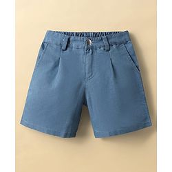 Pine Kids Viscose Rayon Woven Cold Shoulder Top & Shorts Set With Textured Design - White & Blue