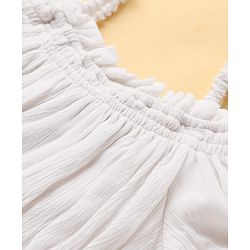 Pine Kids Viscose Rayon Woven Cold Shoulder Top & Shorts Set With Textured Design - White & Blue