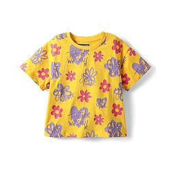 Pine Kids Single Jersey Knit Half Sleeves Shorts Night Suit with Floral Print - Yellow