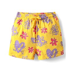 Pine Kids Single Jersey Knit Half Sleeves Shorts Night Suit with Floral Print - Yellow