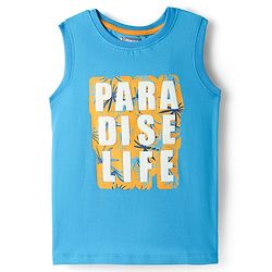 Pine Kids Single Jersey Knit Sleeveless Shorts Night Suit With Tree Print - Light Blue