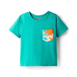 Pine Kids Single Jersey Knit Half Sleeves Shorts Night Suit With Leaf Print - Sea Green