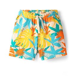 Pine Kids Single Jersey Knit Half Sleeves Shorts Night Suit With Leaf Print - Sea Green