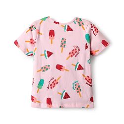 Pine Kids Single Jersey Knit Half Sleeves Shorts Co-Ord Night Suit With Fruit Print - Pink