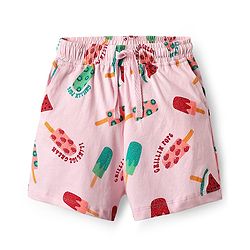 Pine Kids Single Jersey Knit Half Sleeves Shorts Co-Ord Night Suit With Fruit Print - Pink
