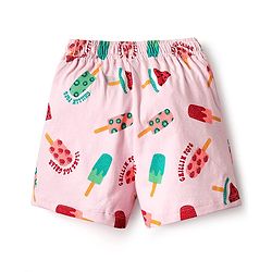 Pine Kids Single Jersey Knit Half Sleeves Shorts Co-Ord Night Suit With Fruit Print - Pink