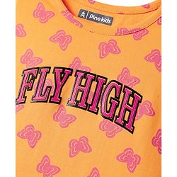 Pine Kids Single Jersey Knit Half Sleeves Co-ords Shorts Night Suit With Butterfly Print - Orange