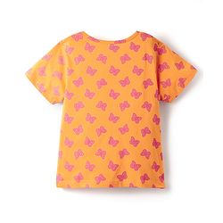 Pine Kids Single Jersey Knit Half Sleeves Co-ords Shorts Night Suit With Butterfly Print - Orange