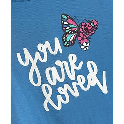 Pine Kids Cotton Knit Half Sleeves Night Suit With Text & Butterfly Print - Blue