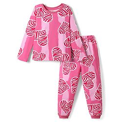 Pine Kids Single Jersey Knit Full Sleeves Co-ords Night Suit With Heart Print - Pink
