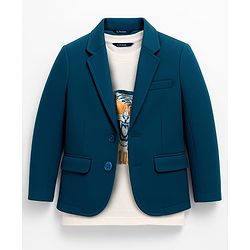 Pine Kids Knit Full Sleeves Solid Blazer With Printed Inner Tee - Teal Blue