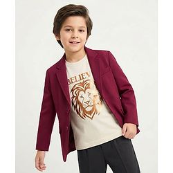 Pine Kids Knit Full Sleeves Solid Blazer With Printed Inner Tee - Maroon