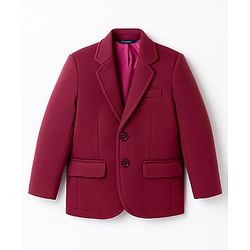 Pine Kids Knit Full Sleeves Solid Blazer With Printed Inner Tee - Maroon