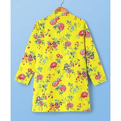 Pine Kids Cotton Knit Full Sleeves Kurta & Pyjama Set With Floral Print - Yellow