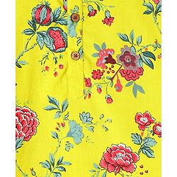 Pine Kids Cotton Knit Full Sleeves Kurta & Pyjama Set With Floral Print - Yellow