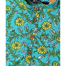 Pine Kids Cotton Woven Full Sleeves Kurta Pajama Set With Floral Print - Mint & White
