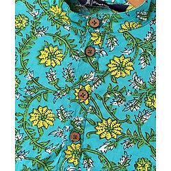 Pine Kids Cotton Woven Full Sleeves Kurta Pajama Set With Floral Print - Mint & White