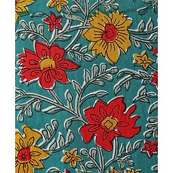 Pine Kids Cotton Woven Mandarin Collar Full Sleeves Kurta Pajama Set With Floral Print - Teal Blue