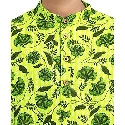 Pine Kids Cotton Knit Full Sleeves Kurta & Pyjama Set With Floral Print - Green