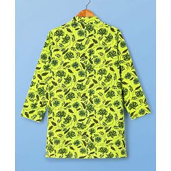 Pine Kids Cotton Knit Full Sleeves Kurta & Pyjama Set With Floral Print - Green