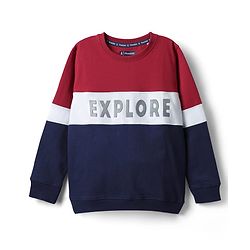 Pine Kids Cotton Knit Full Sleeves Cut & Sew Sweatshirt with Text Print - Red & Navy Blue