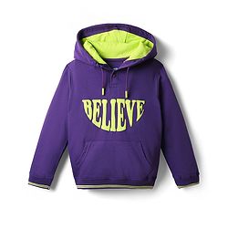 Pine Kids 100% Cotton Full Sleeves Text Printed Hooded Sweatshirt With Kangaroo Pockets - Purple & Green