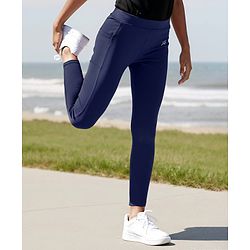 Pine Active Knit Full Length Premium Ultra Comfort Super Stretch Aero Soft Solid Color Leggings - Navy Blue
