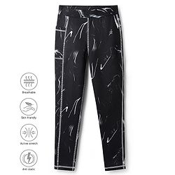 Pine Active Knit Full Length Super Stretch Printed Leggings - Black