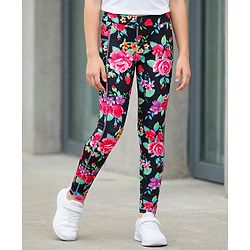 Pine Active Knit Full Length Super Stretch Leggings with Floral Print - Black