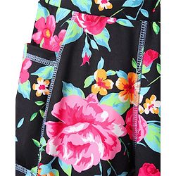 Pine Active Knit Full Length Super Stretch Leggings with Floral Print - Black