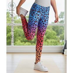 Pine Active Knit Full Length Super Stretch Leggings with Cheetah Print - Multicolor