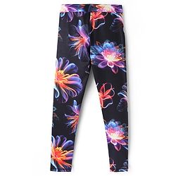 Pine Active Knit Full Length Super Stretch Leggings With Floral Print - Black