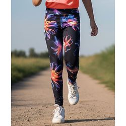 Pine Active Knit Full Length Super Stretch Leggings With Floral Print - Black