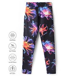 Pine Active Knit Full Length Super Stretch Leggings With Floral Print - Black